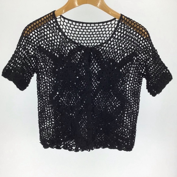 Crocheted Black Cardigan-Style Shrug - Picture 2 of 5